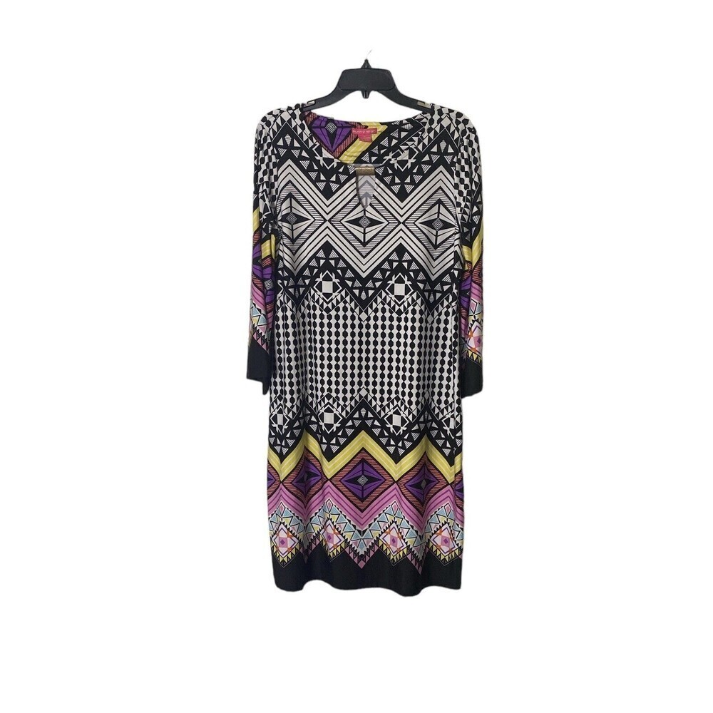 Sunny Leigh Colorful Long Sleeve Sheath Dress 80 90s Sz Large Stretch Woman Boho
